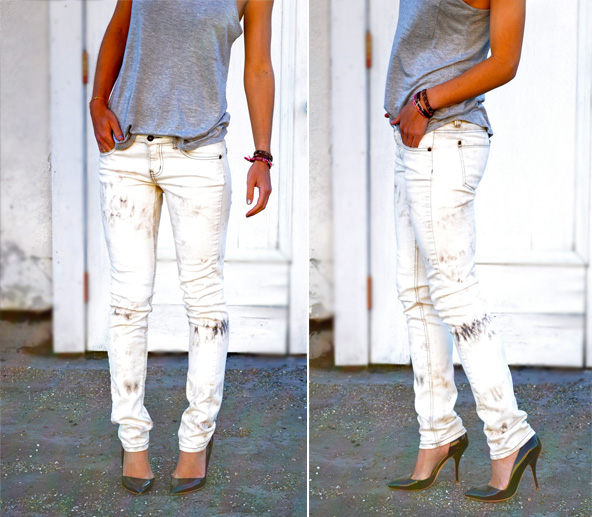 white bleached jeans