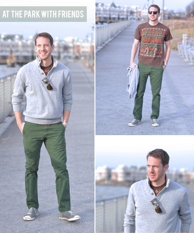 mens green jeans outfit