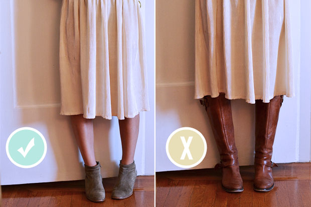 knee high boots with long skirt