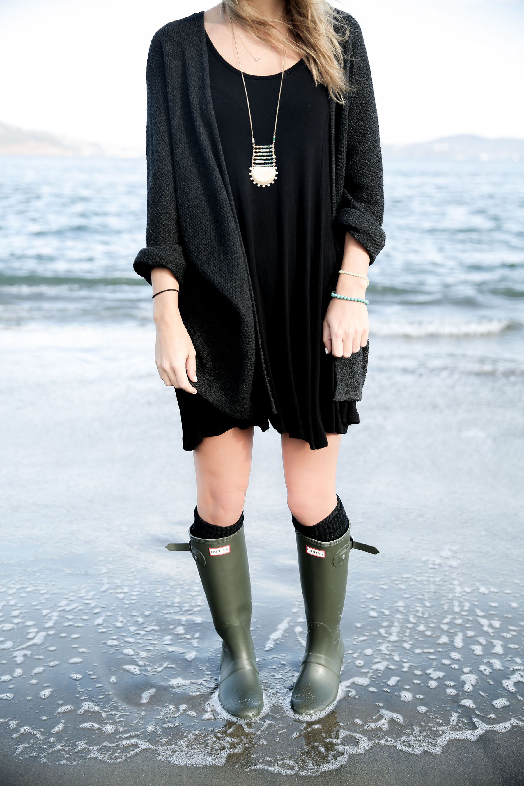 dress with hunter boots