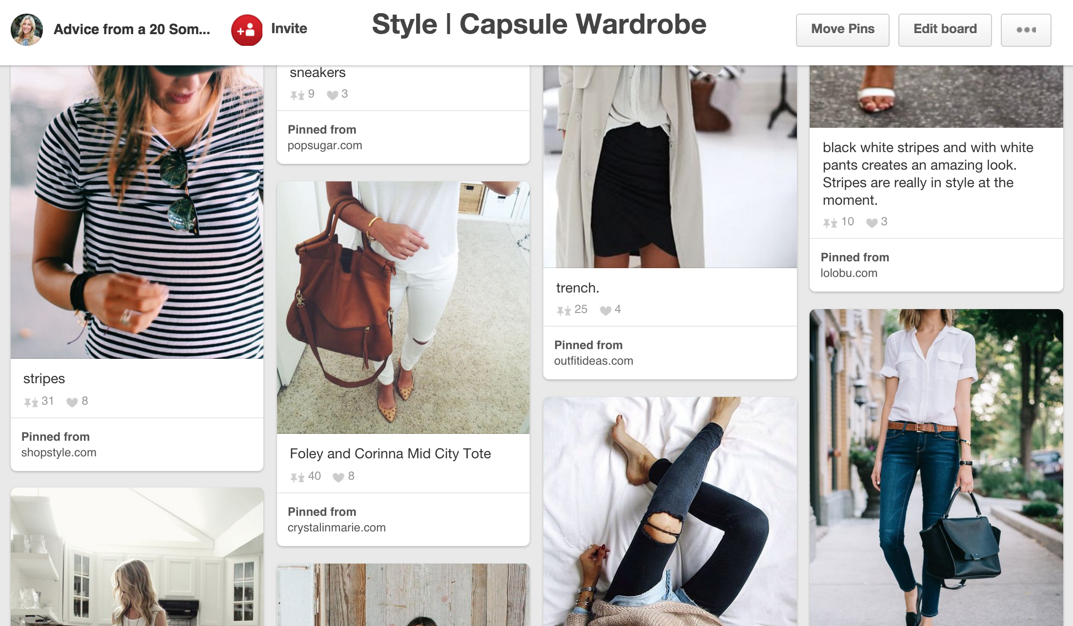 screen shot of capsule wardrobe pinterest board