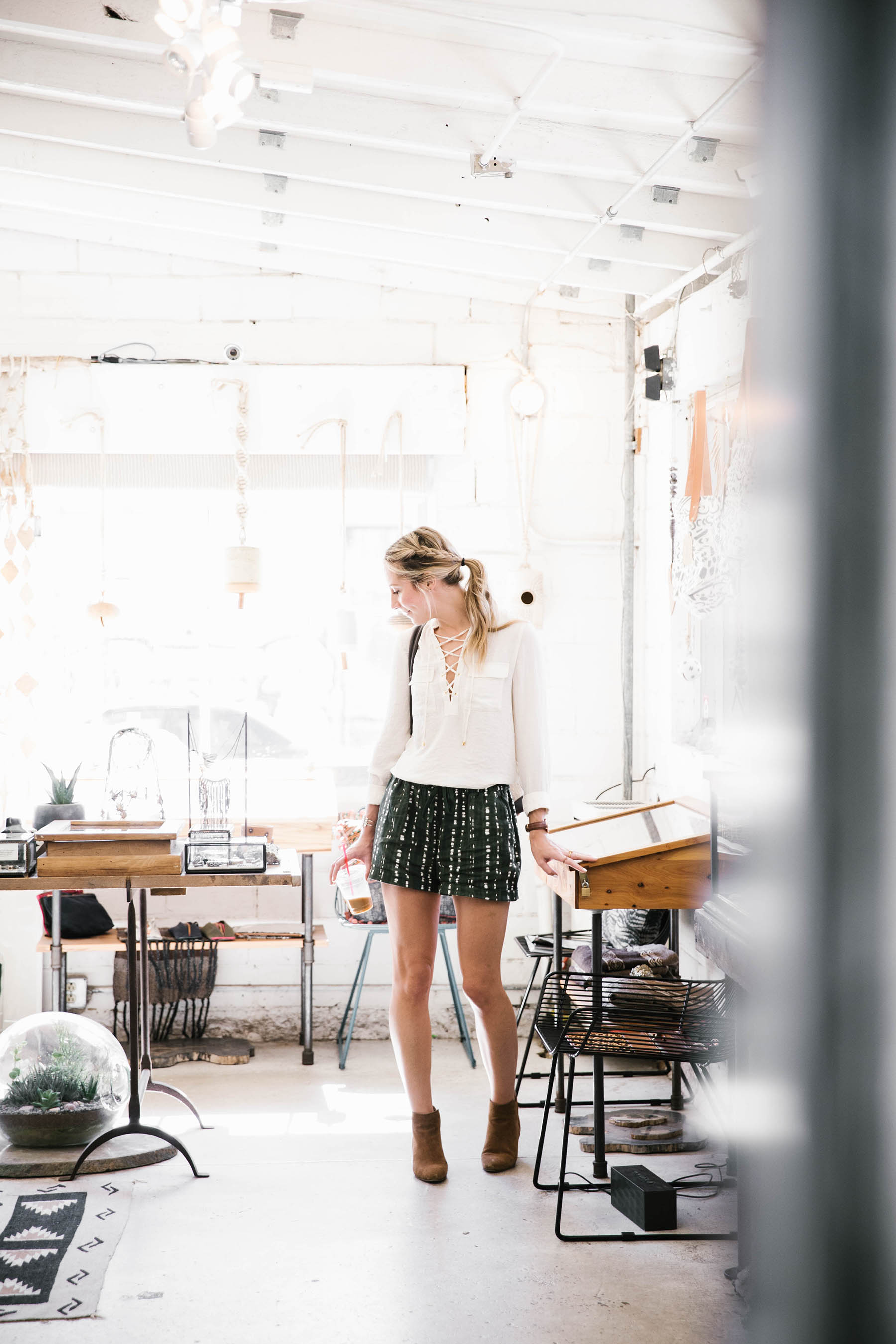 Amanda Holstein in Old Navy shorts at Esqueleto store in Temescal Alley, Oakland