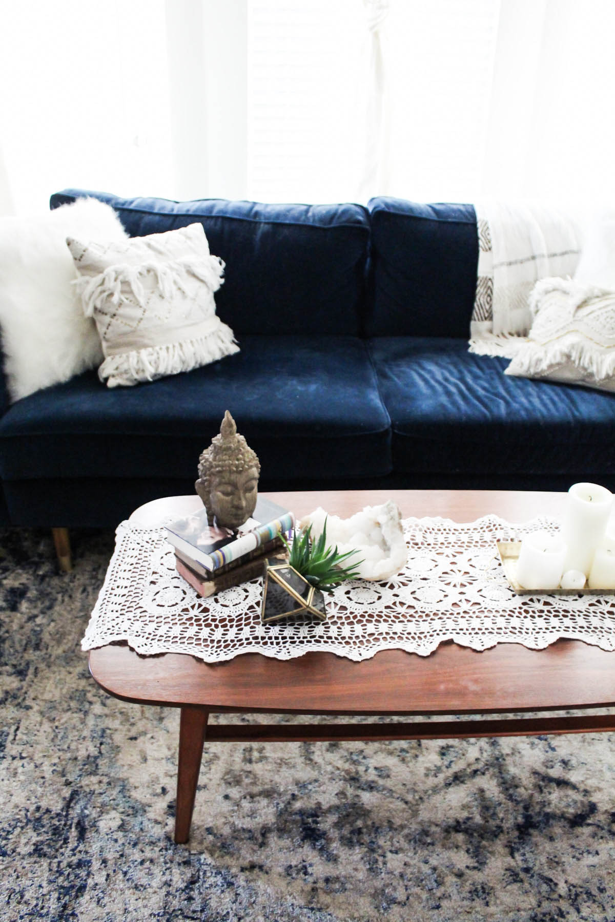 boho coffee table styling with Urban Outfitters furniture