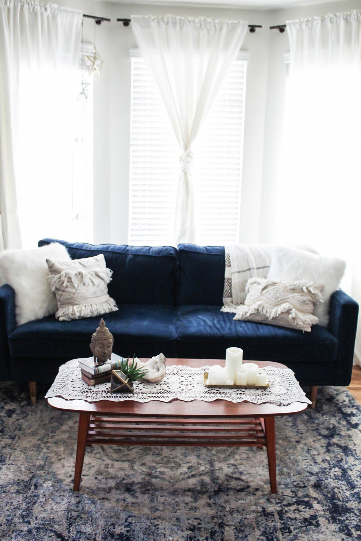 Urban Outfitters coffee table with boho decor