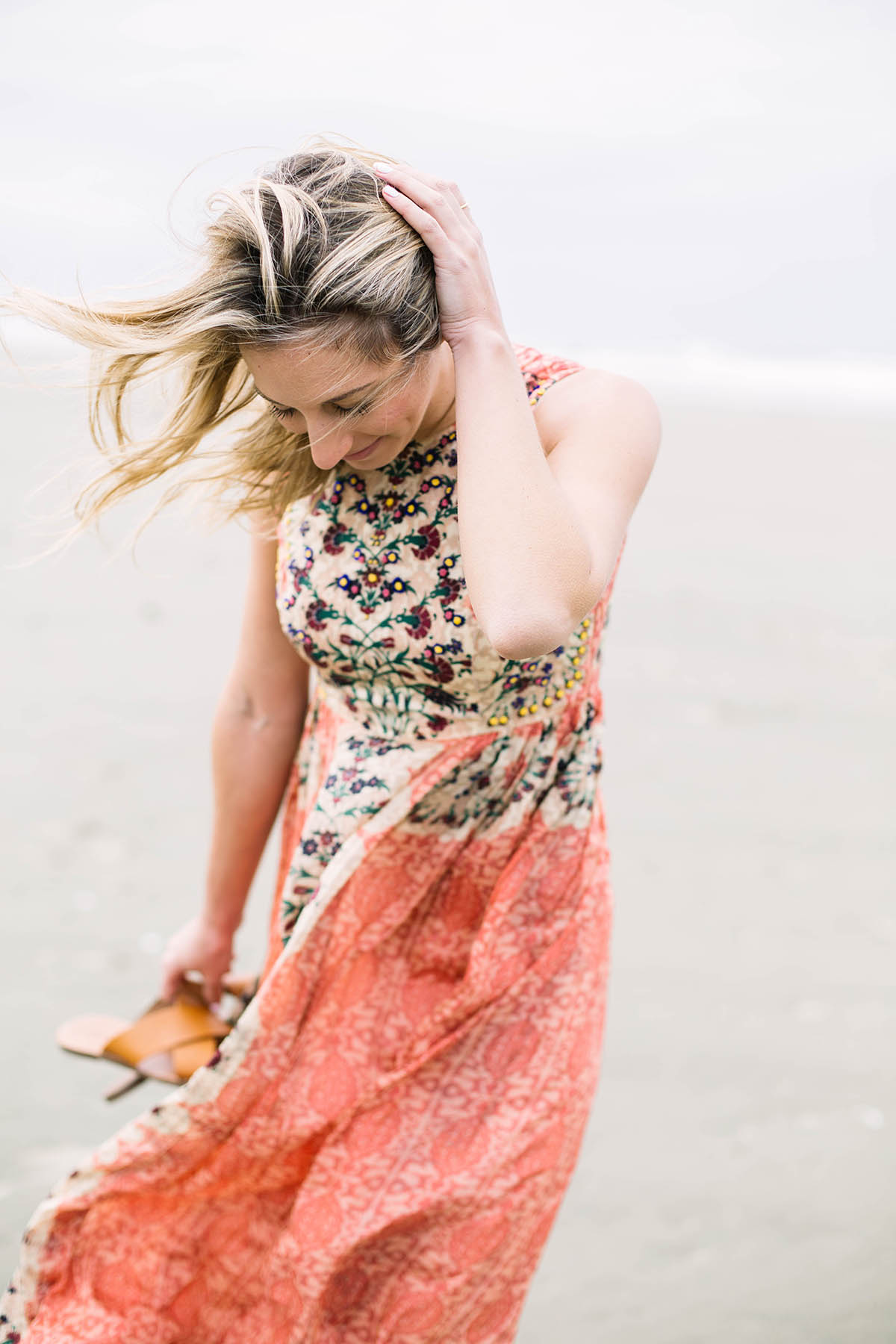 Amanda Holstein in Anthropologie Botanique Maxi Dress for beach formal wedding