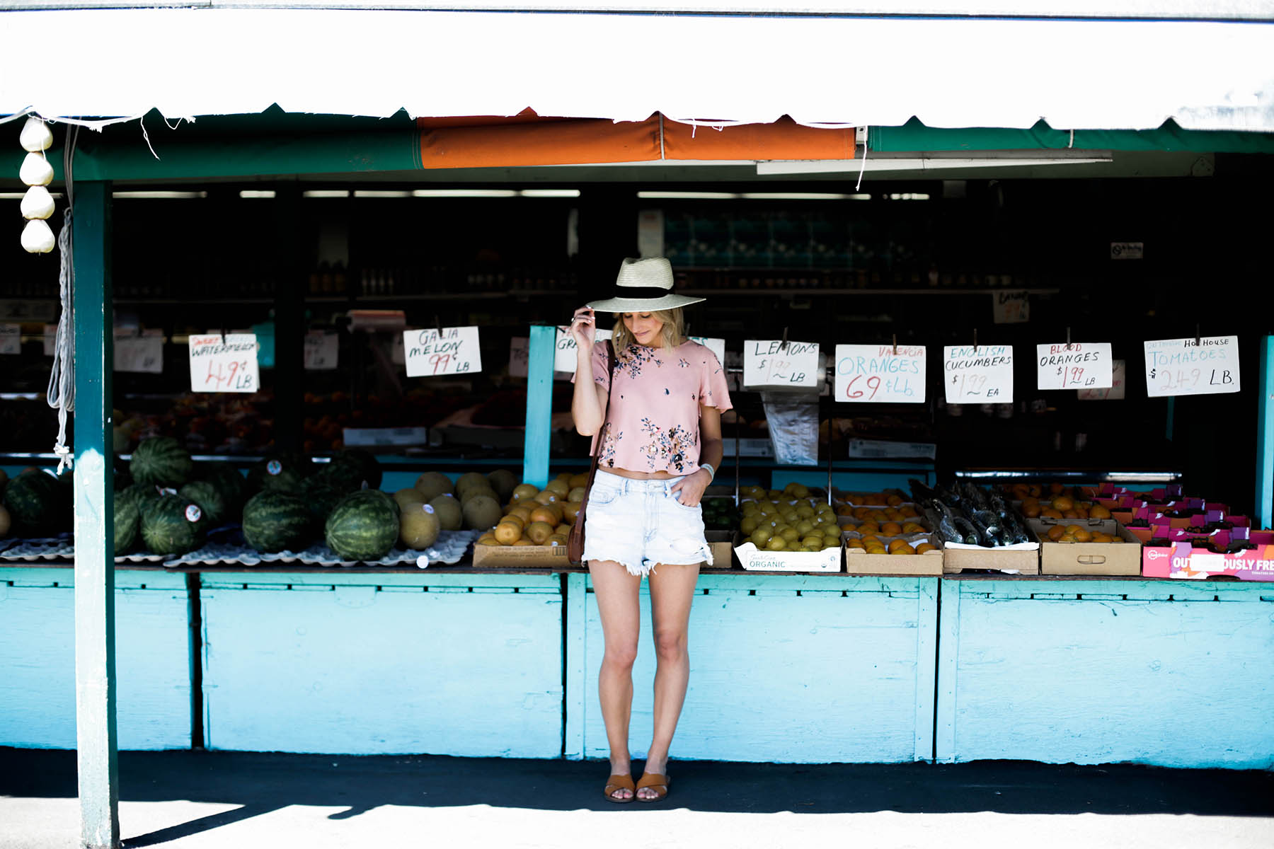 Amanda Holstein at fruit stand on the way to Napa