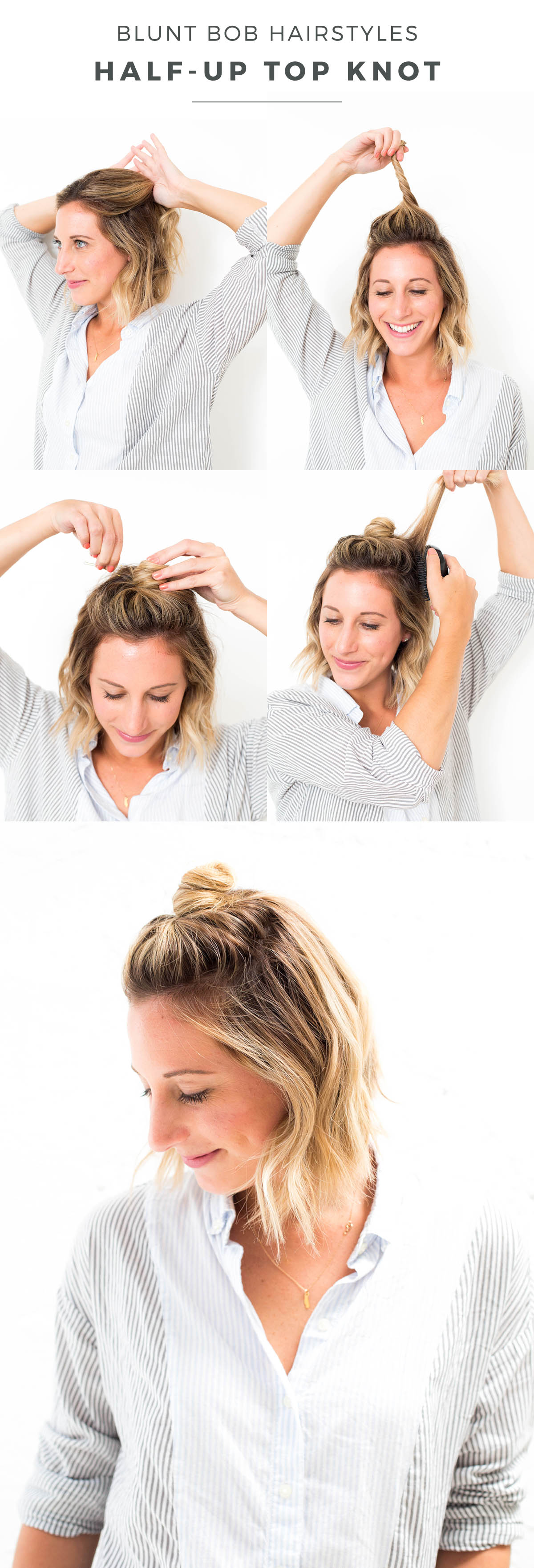 blunt bob half-up top knot hair tutorial