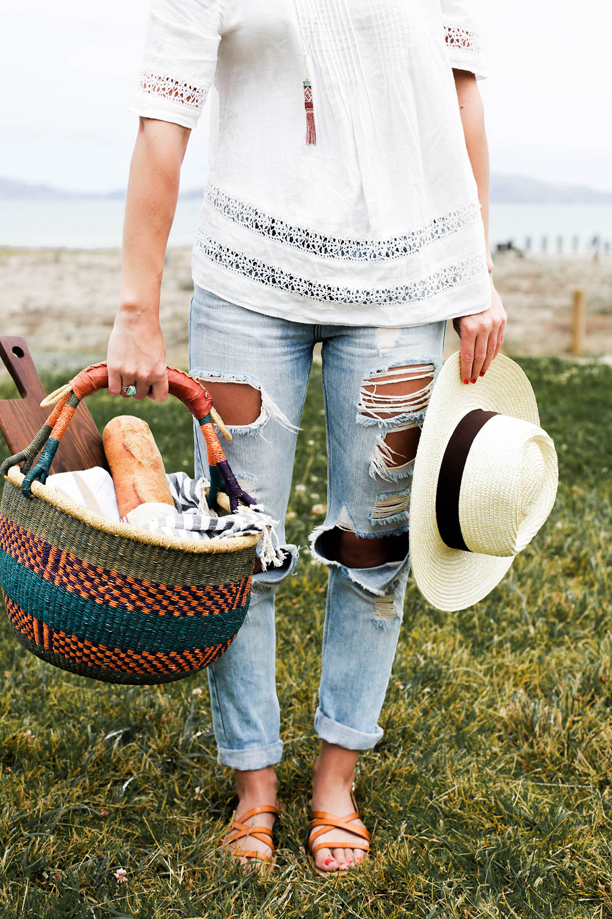 picnic basket with all the essentials for summer picnic at Crissy Field