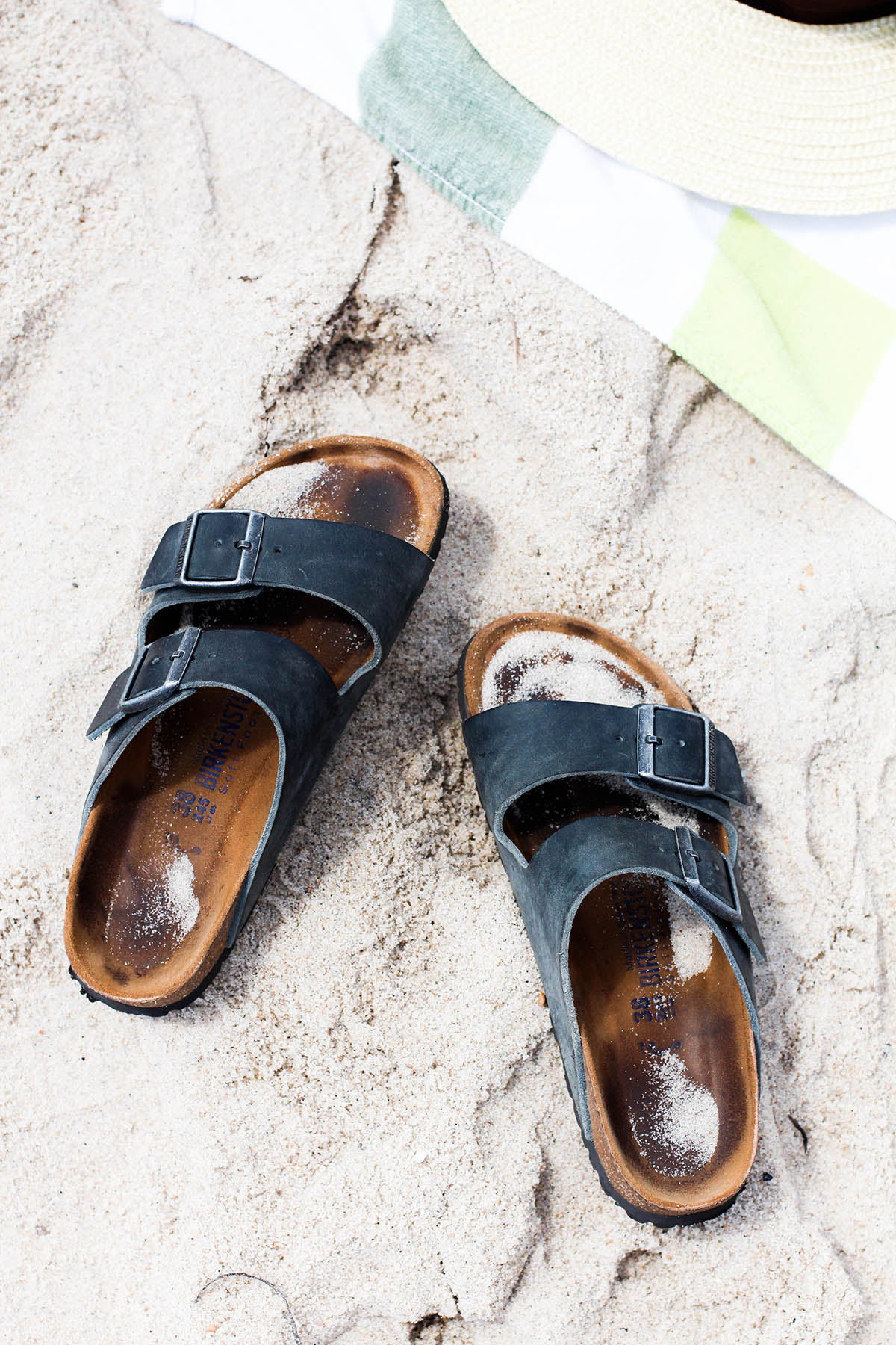 navy blue birkenstock sandals in summer