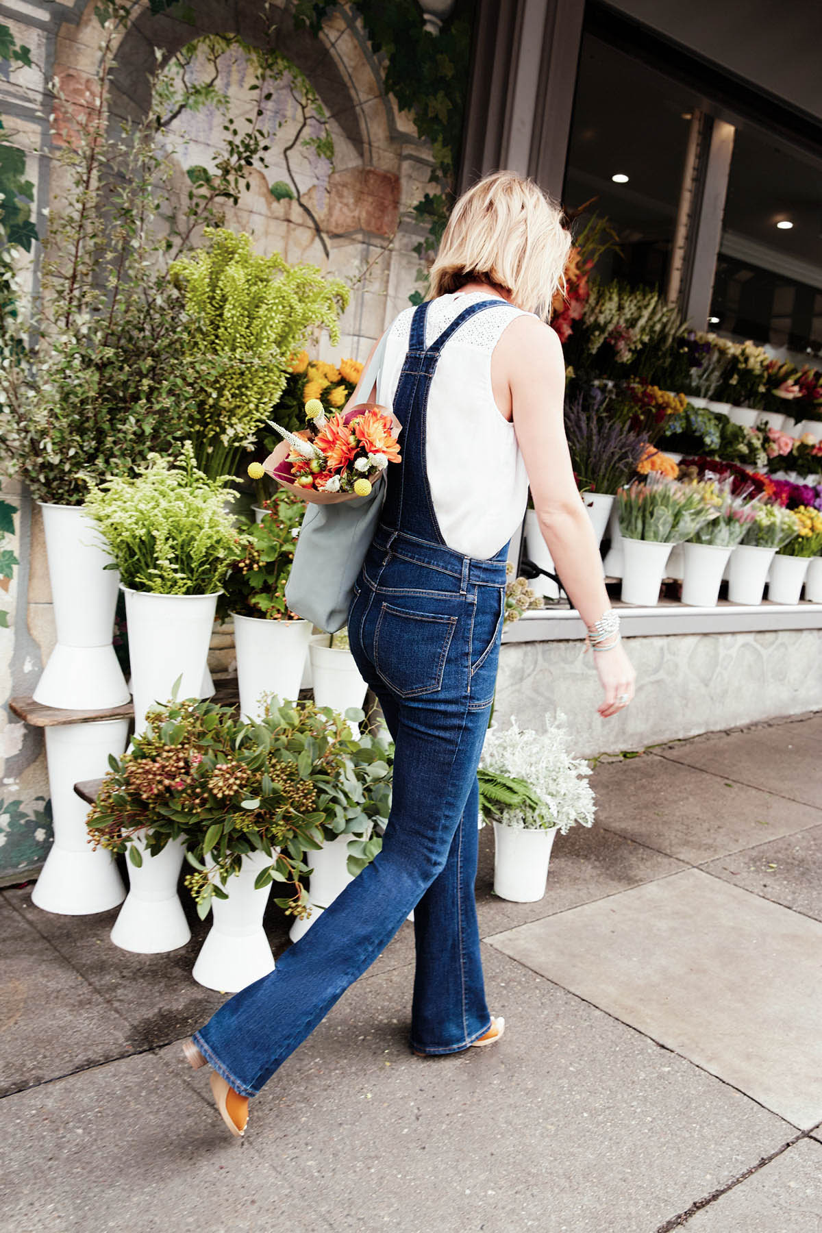 Old Navy flare denim overalls outfit