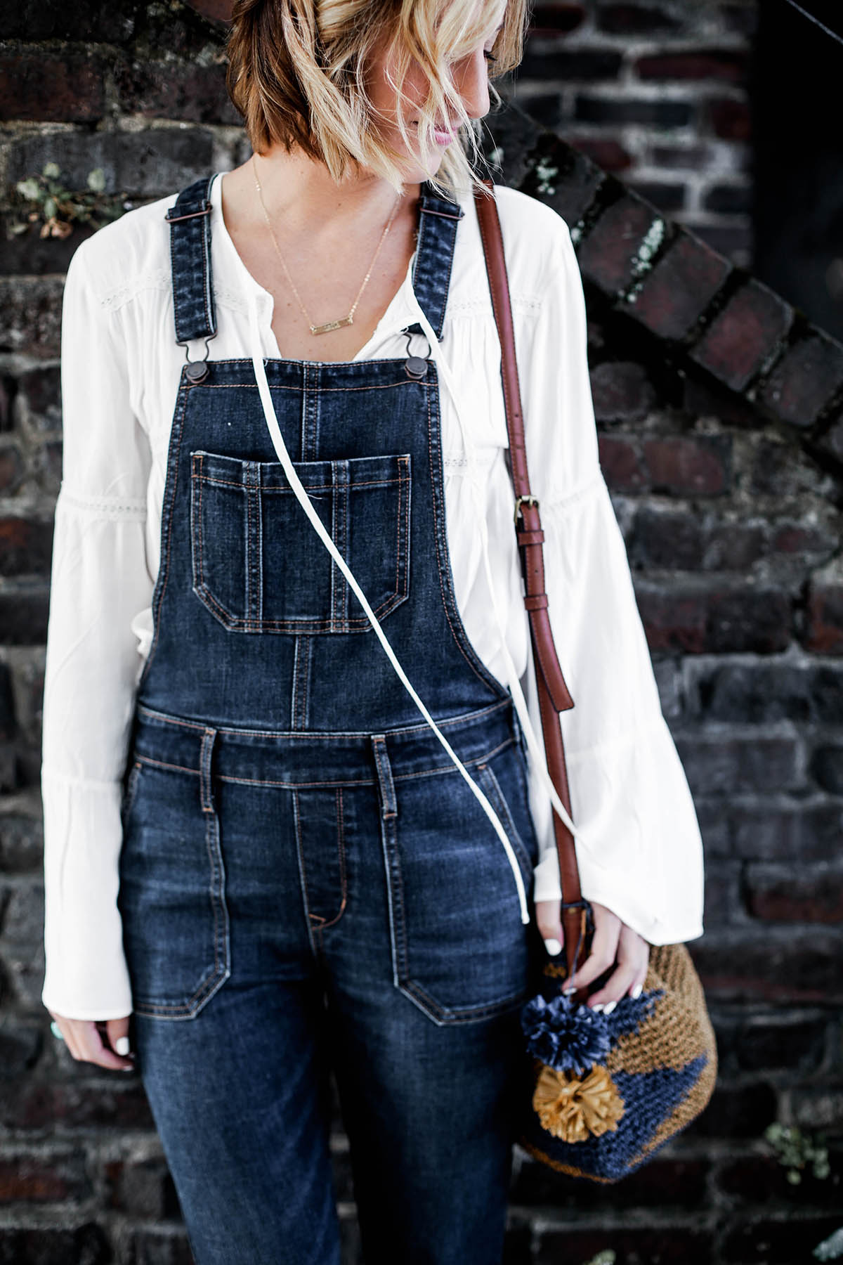 Old Navy flare denim overalls outfit