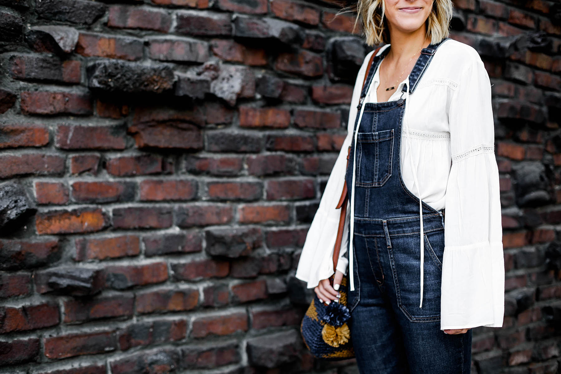 Old Navy flare denim overalls outfit