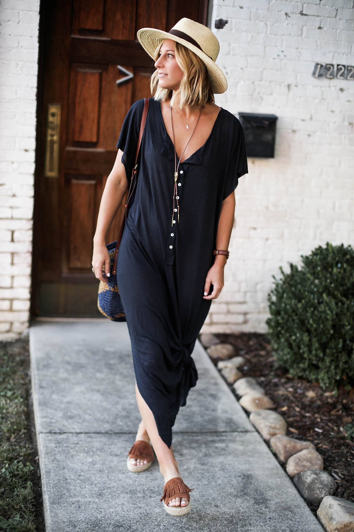 free people marrakesh oversized maxi dress outfit and brixton hat
