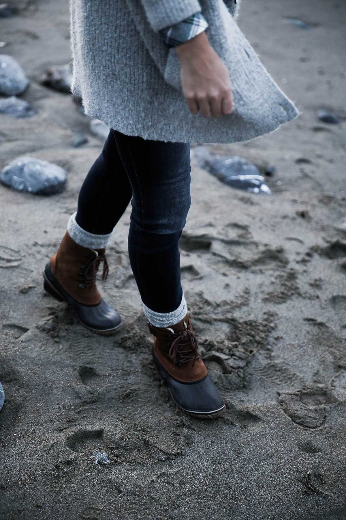 sorel boots on beach