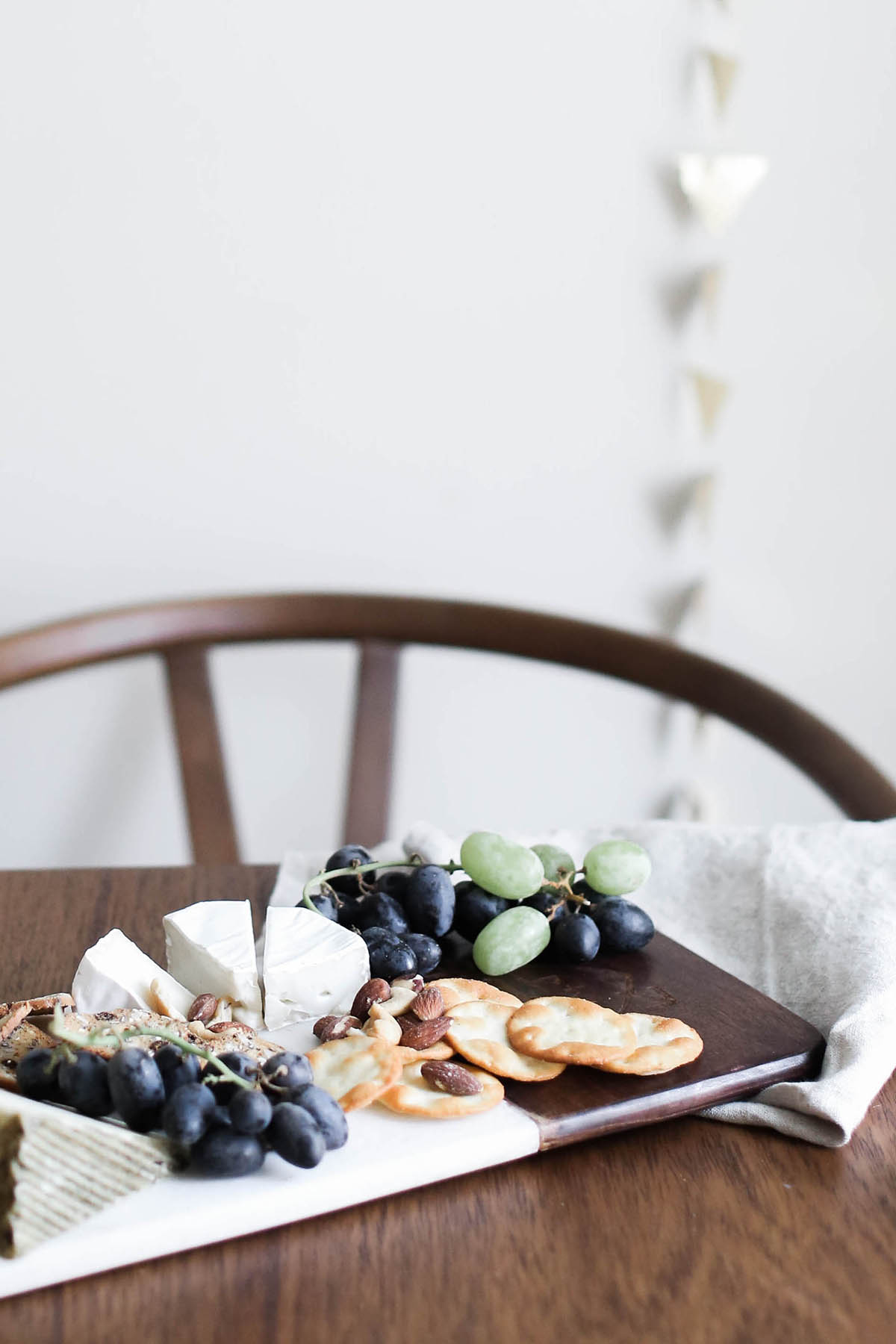 holiday cheese board on marble