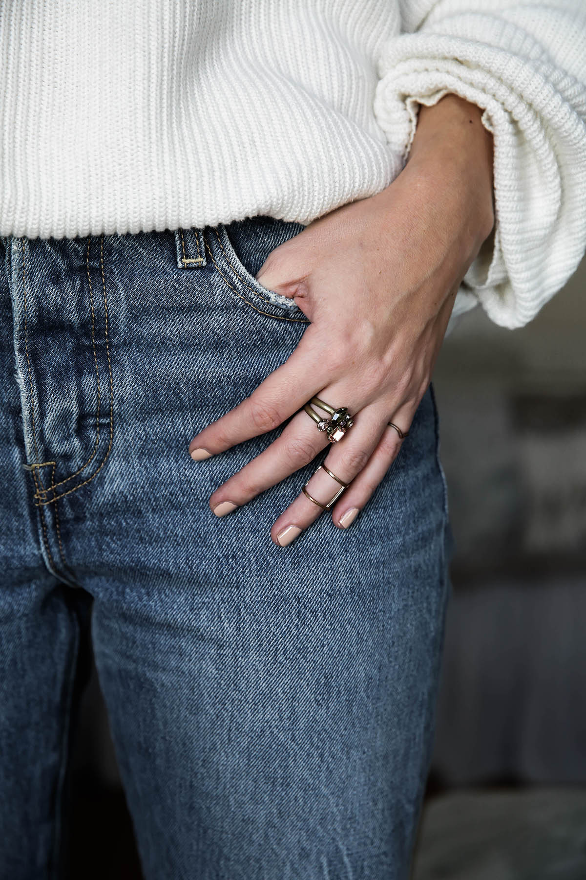 nude nails and rings