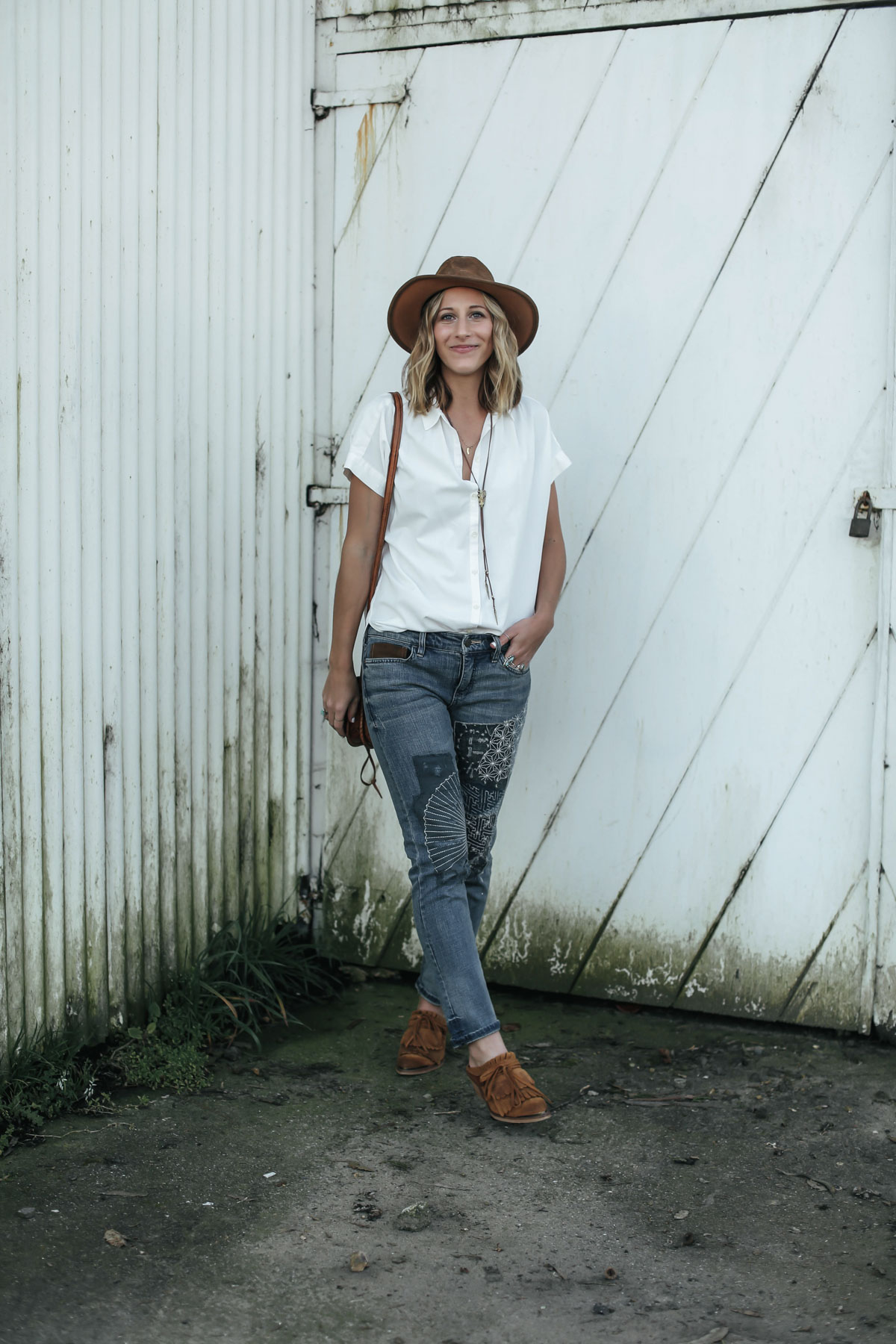 embroidered denim outfit from Anthropologie