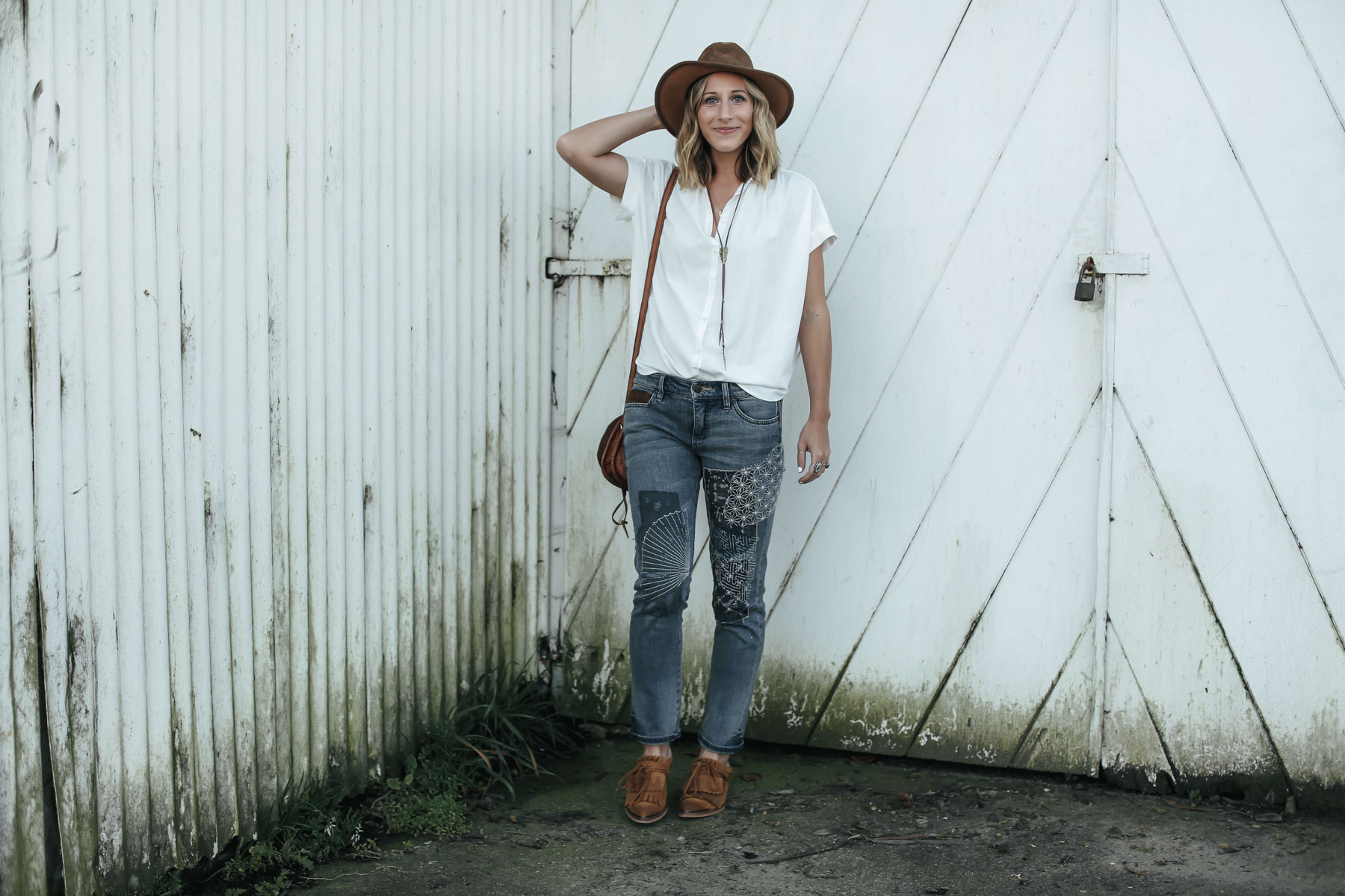 embroidered denim outfit from Anthropologie