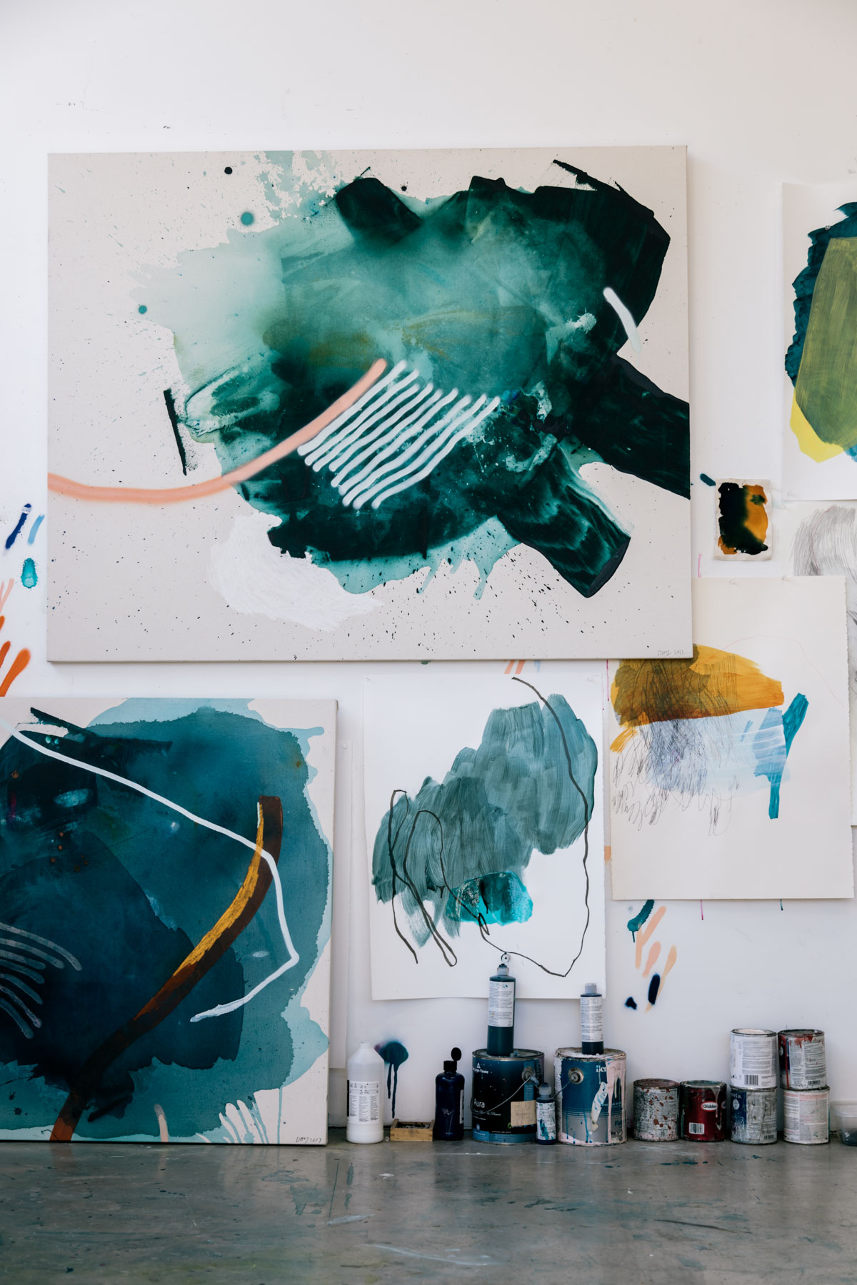 studio table at Heather Day's art studio in san francisco