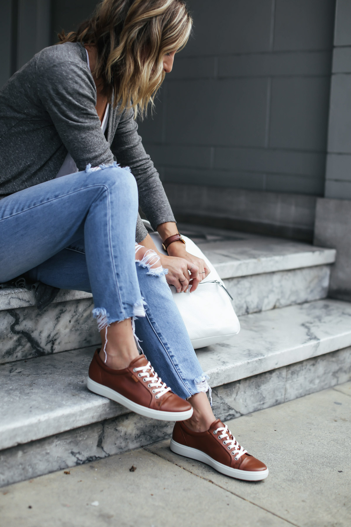 brown leather sneakers