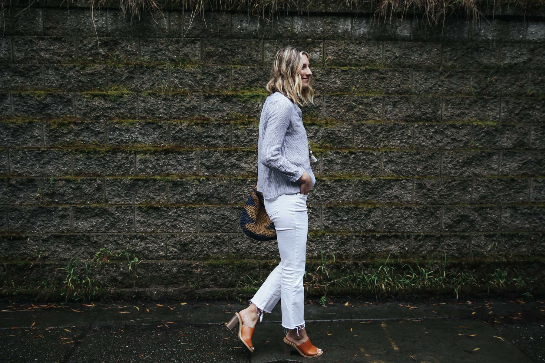 Amanda Holstein in Old Navy white cropped flare jeans