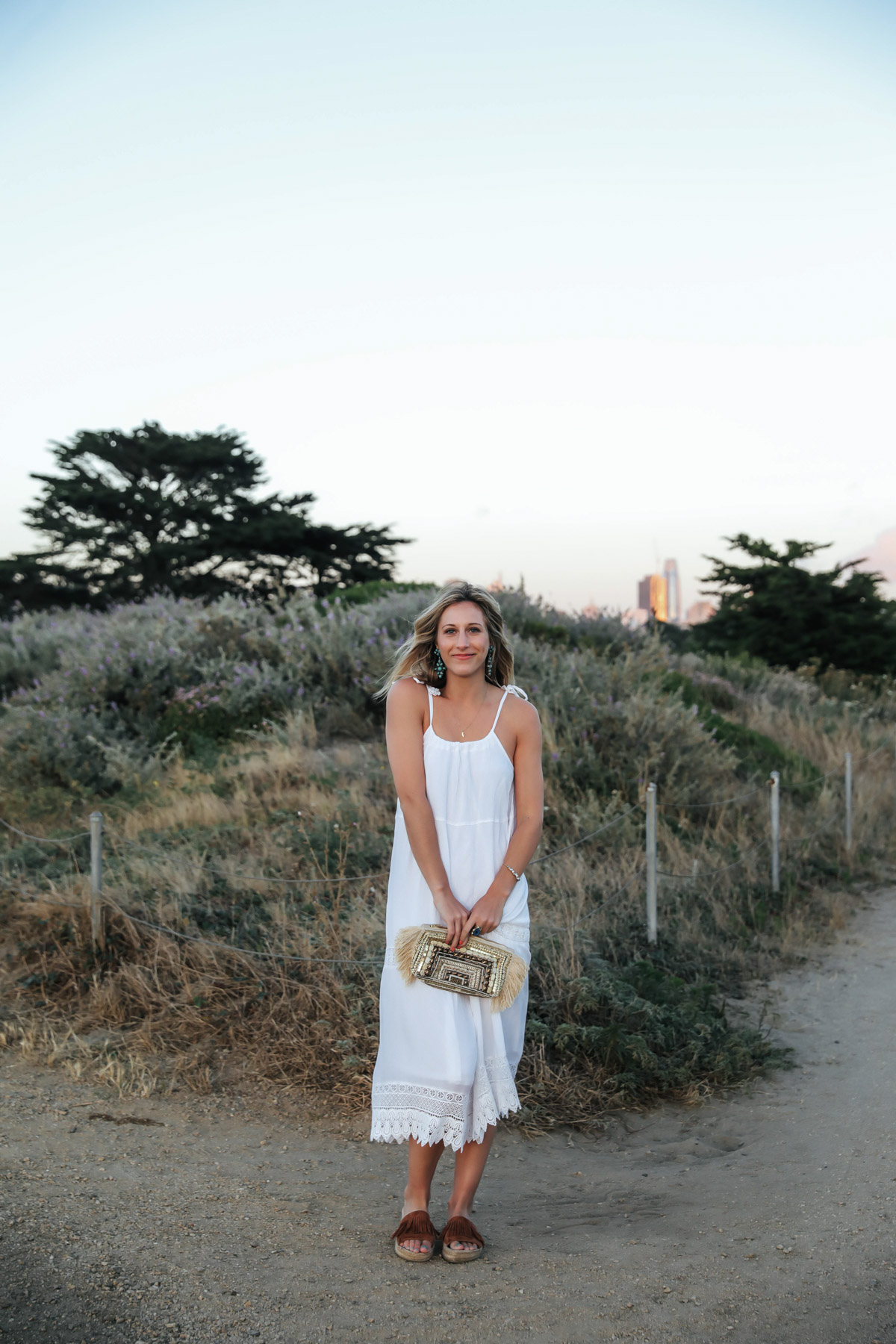 old navy white maxi dress summer travel outfits