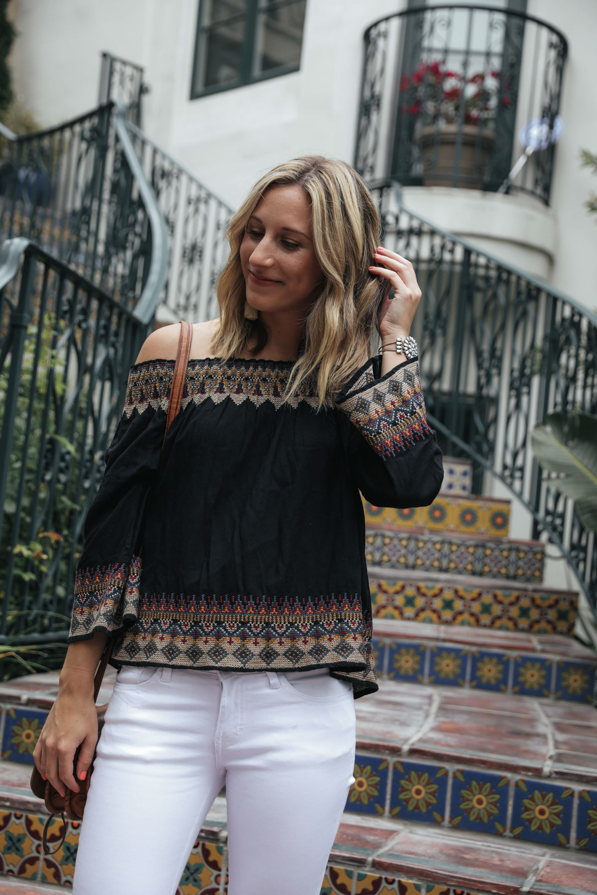 thredUP outfit with joie off the shoulder top