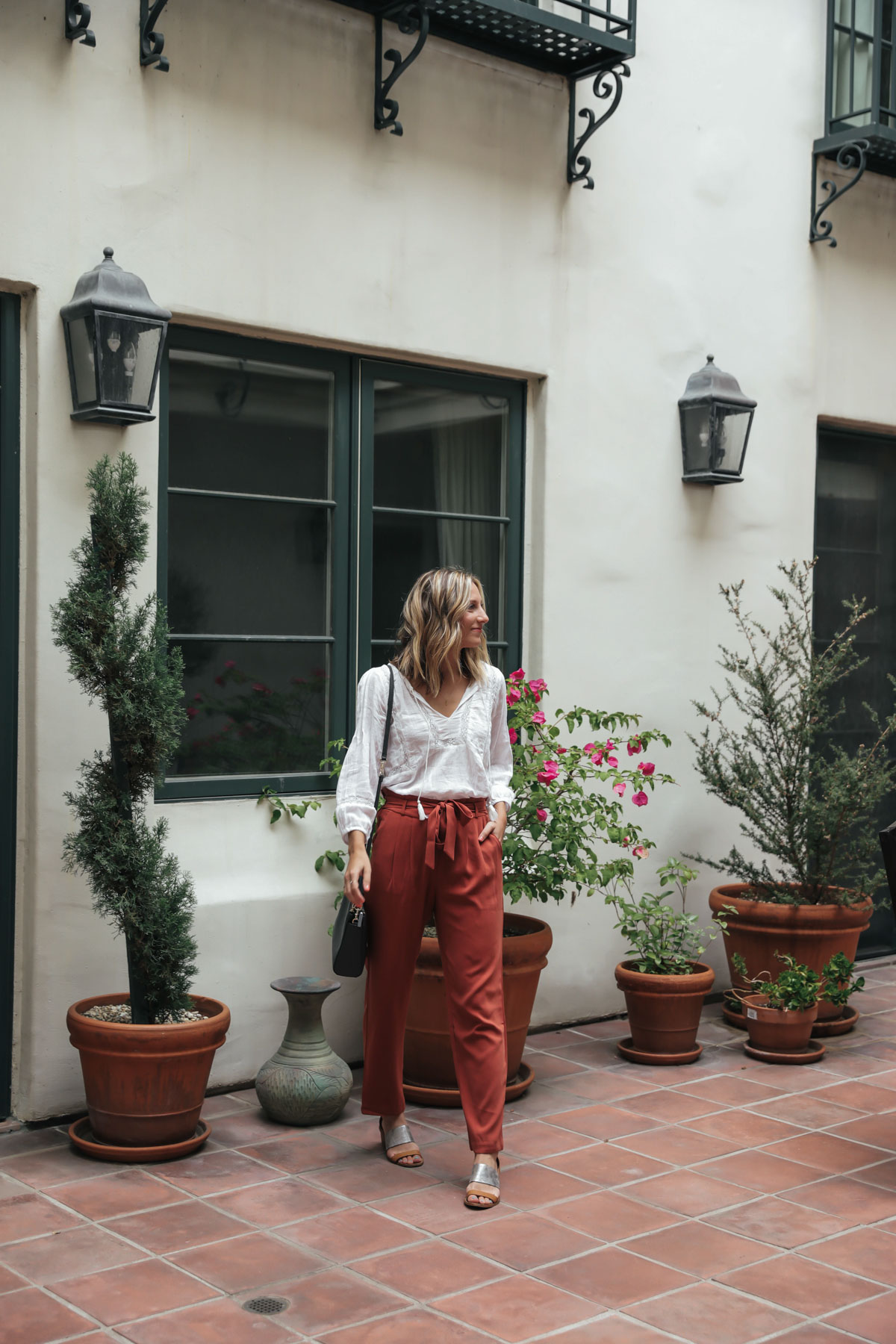 thredUP outfit with joie white boho top