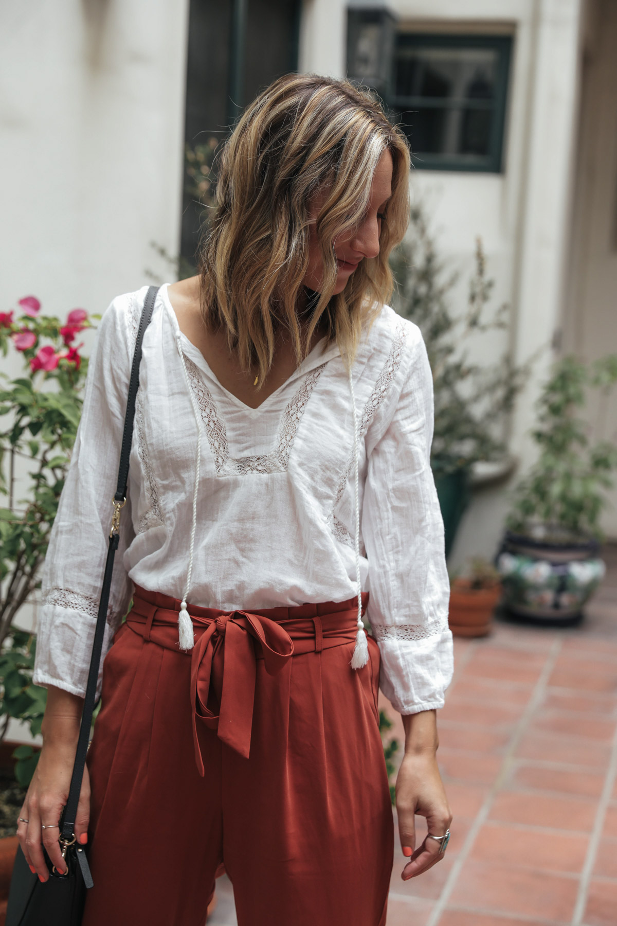 thredUP outfit with joie white boho top