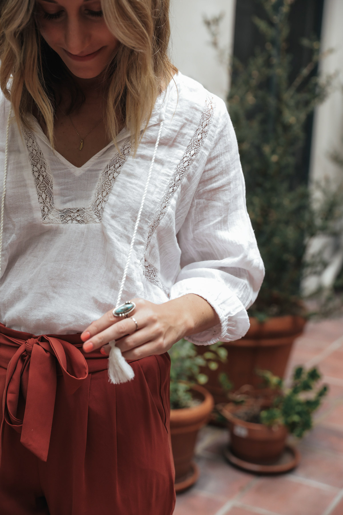 thredUP outfit with joie white boho top