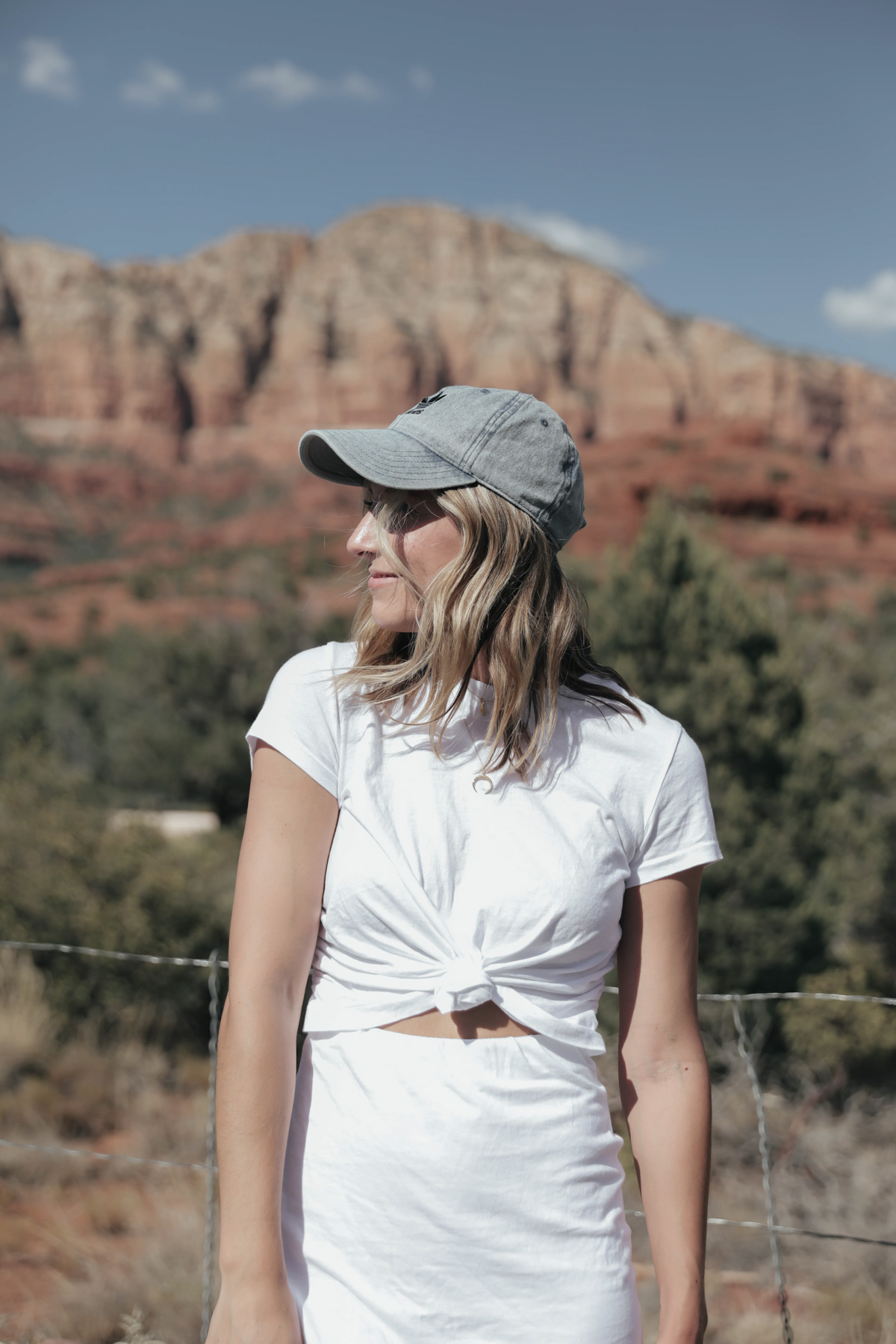 southwest road trip in Sedona, Arizona in urban outfitters white dress