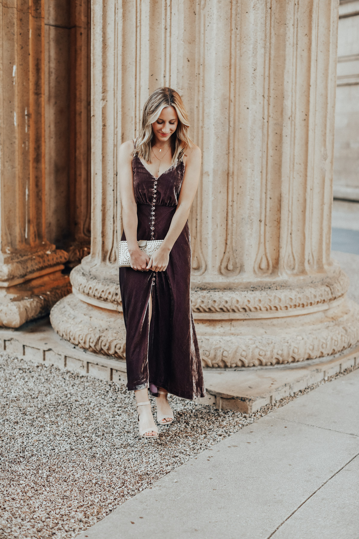 urban outfitters velvet maxi dress holiday outfit