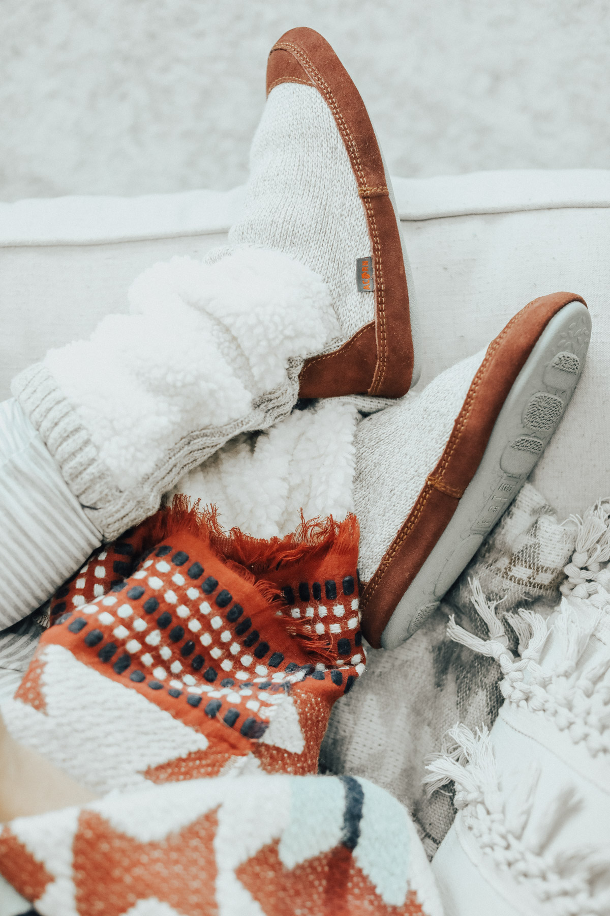 cozy winter outfit acorn slippers