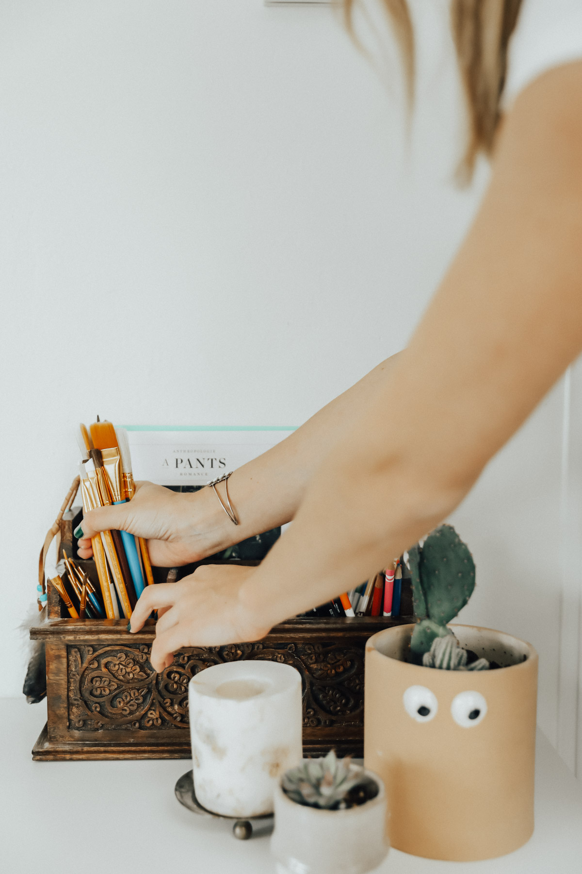 light bright boho desk decor