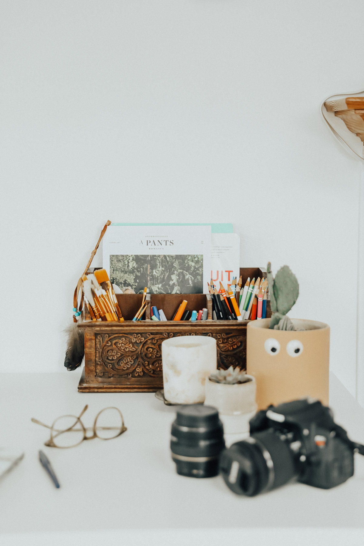 light bright boho desk decor