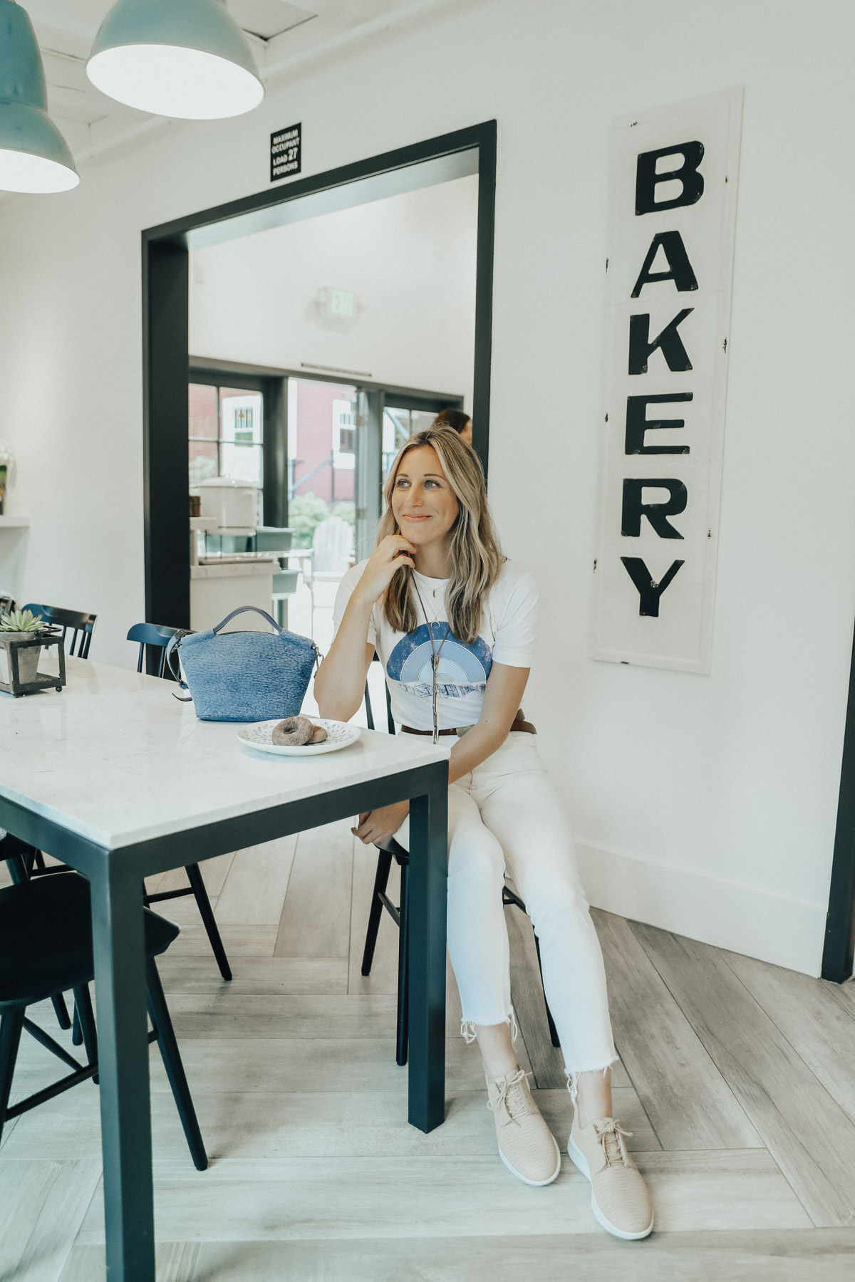 white jeans and tee shirt with ECCO leather sneakers for Advice from a 20 Something