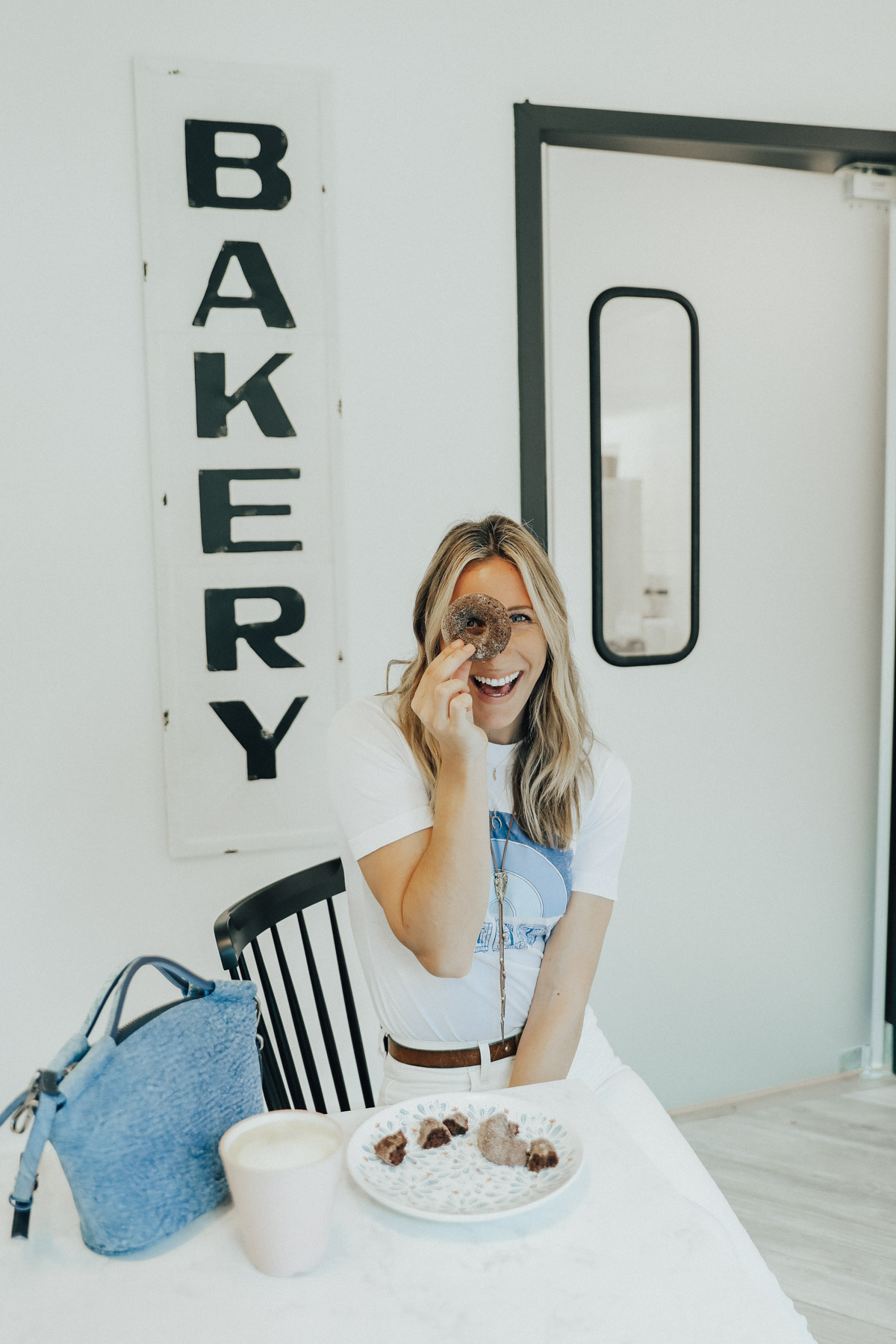 white jeans and tee shirt with donuts for Advice from a 20 Something