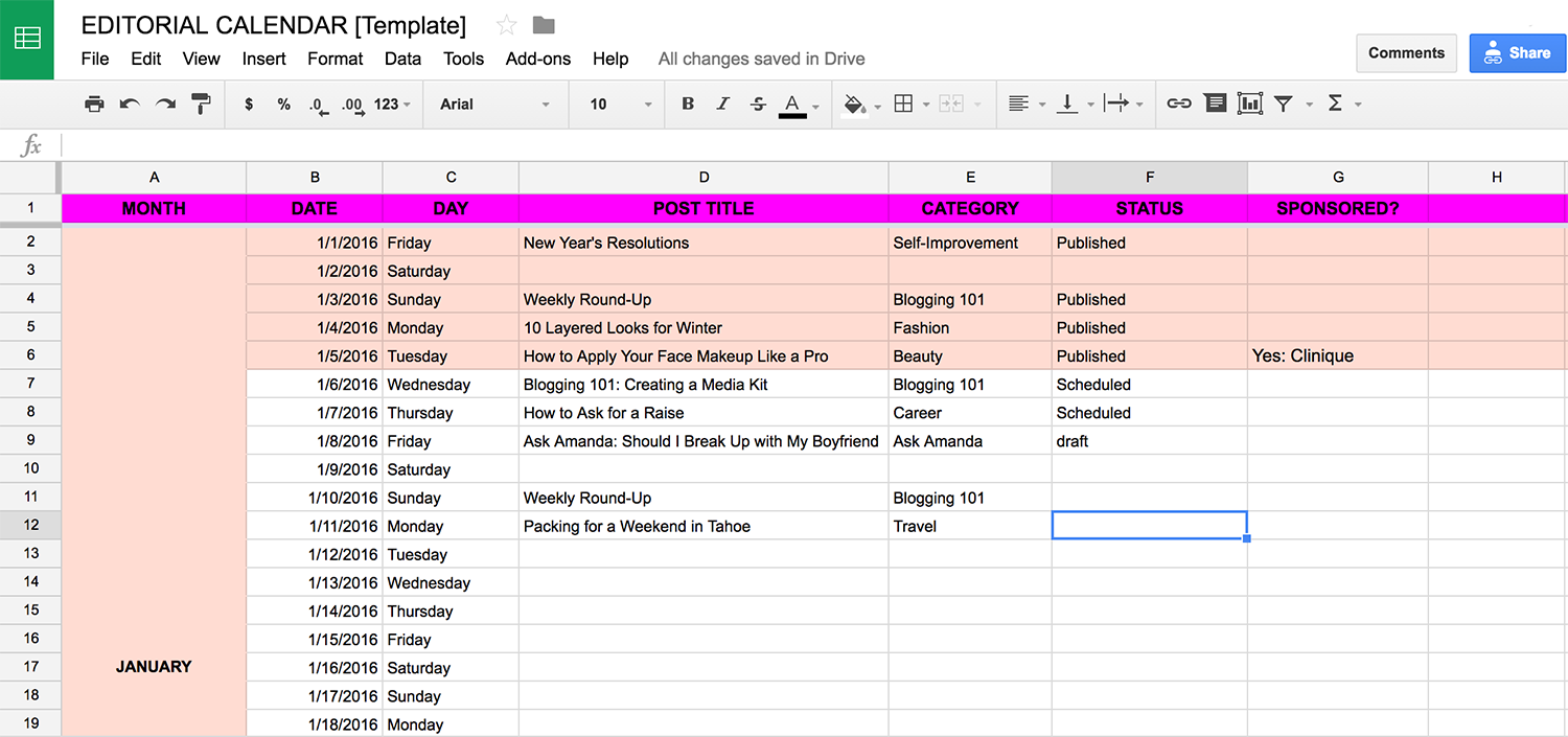 Editorial Calendar Template Google Sheets 2024 Jessie Charlotta