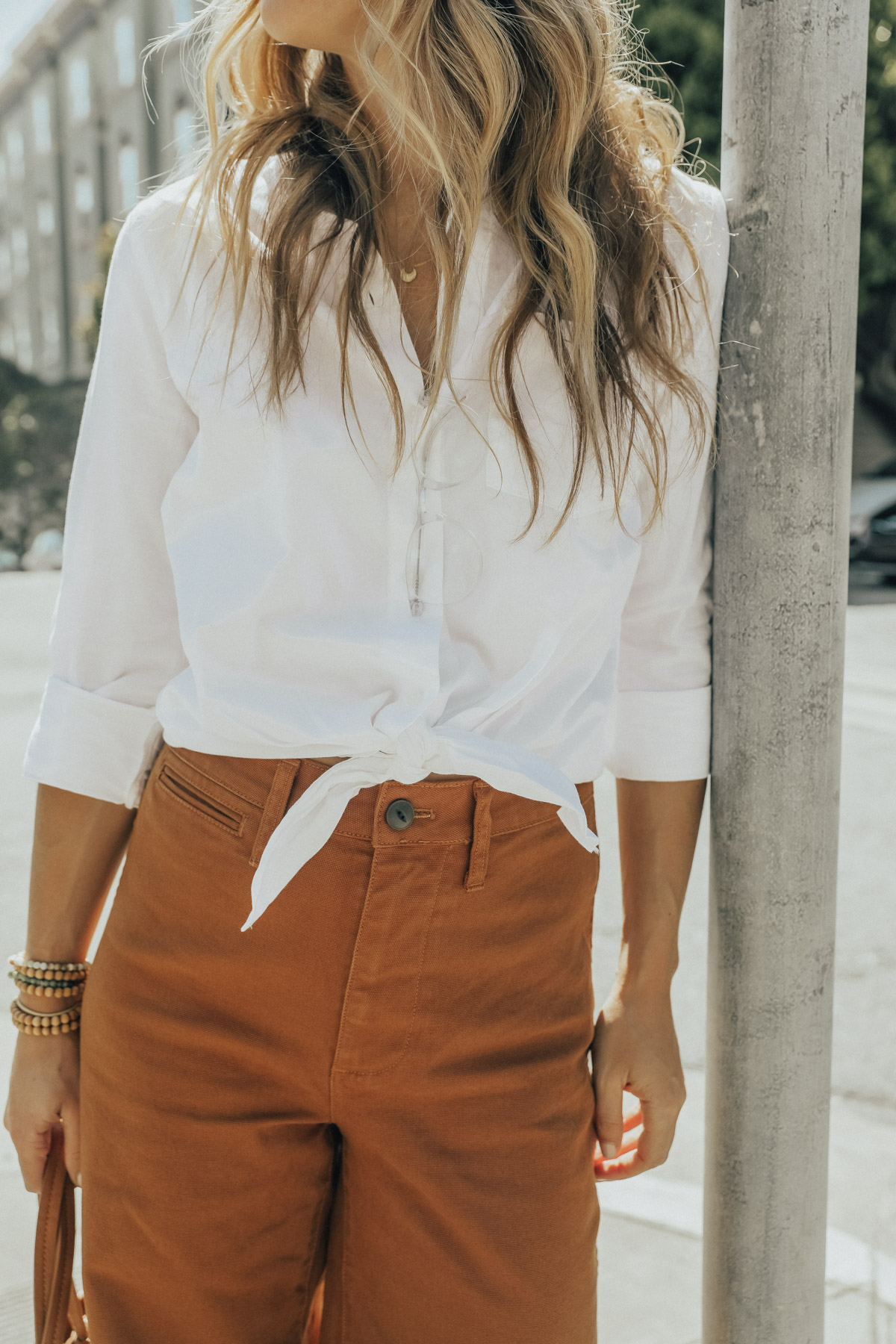 madewell outfit wide leg crop jeans and tie front top